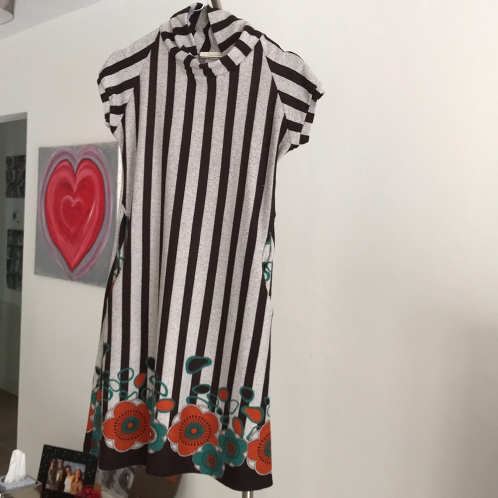 Striped Grey and Brown Floral Dress